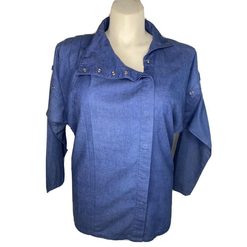 Jag‎ Womens Snap Front Shirt Medium Blue Convertible Sleeve